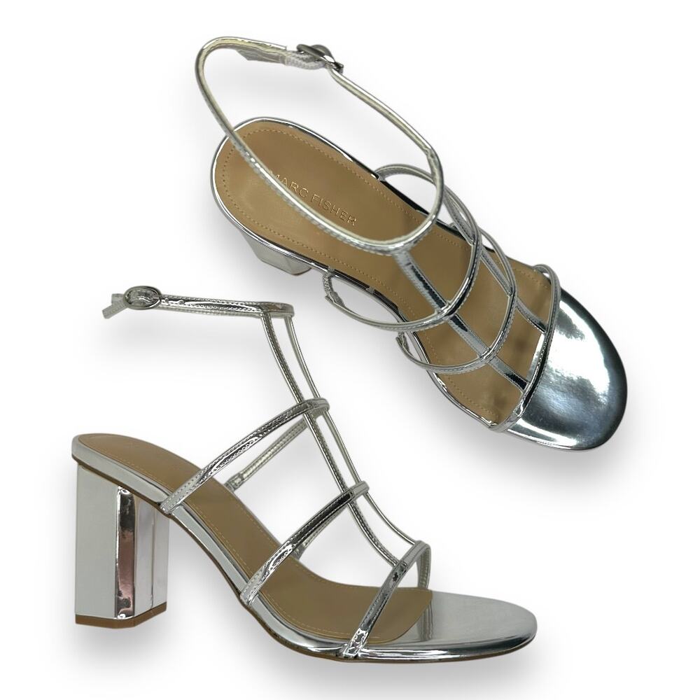 Marc Fisher New Norene Dress Sandal 11 Silver Gladiator Block Heel Strappy